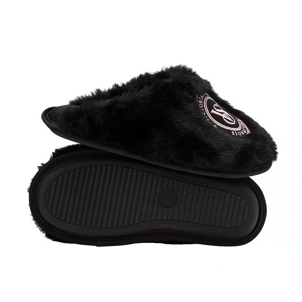 Victoria's Secret Black and Pink Fur Slippers - Picture 2 of 2
